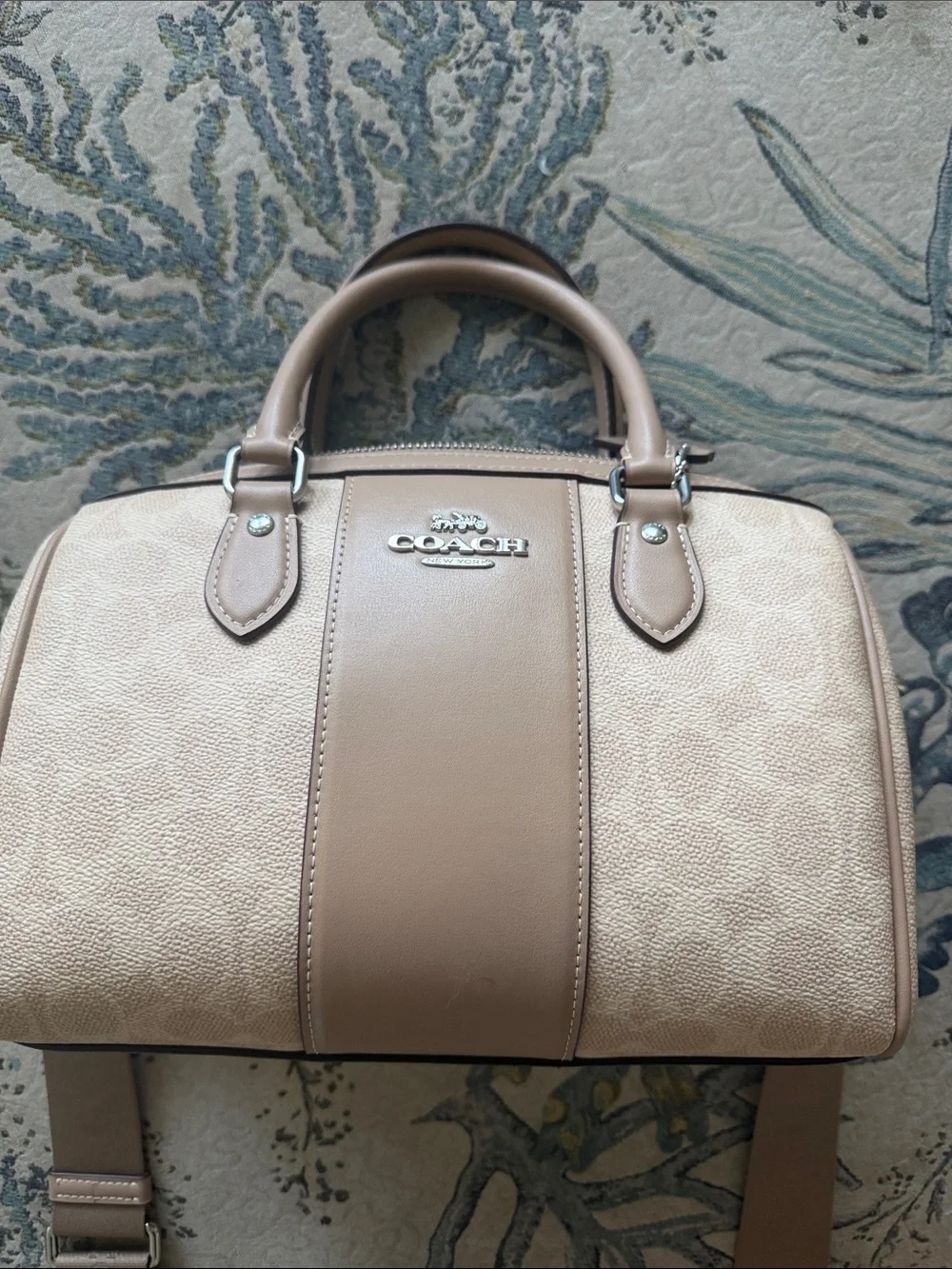 Coach Taupe and Cream Leather Satchel Handbag
